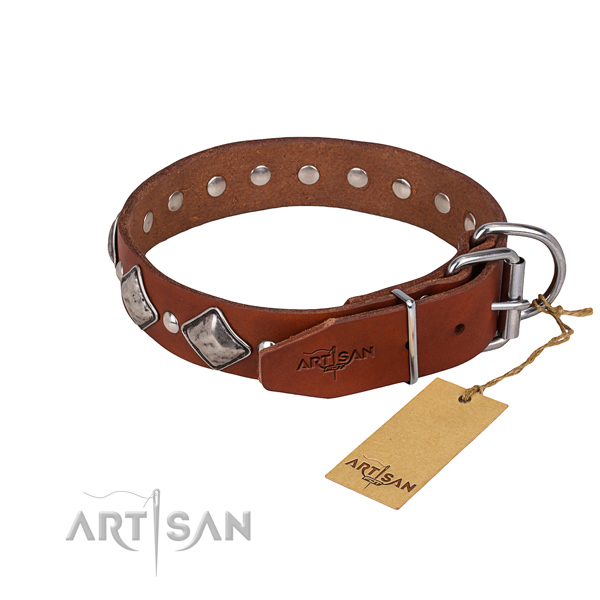 Resistant leather dog collar with rust-proof hardware