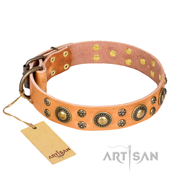 Inimitable natural genuine leather dog collar for daily walking