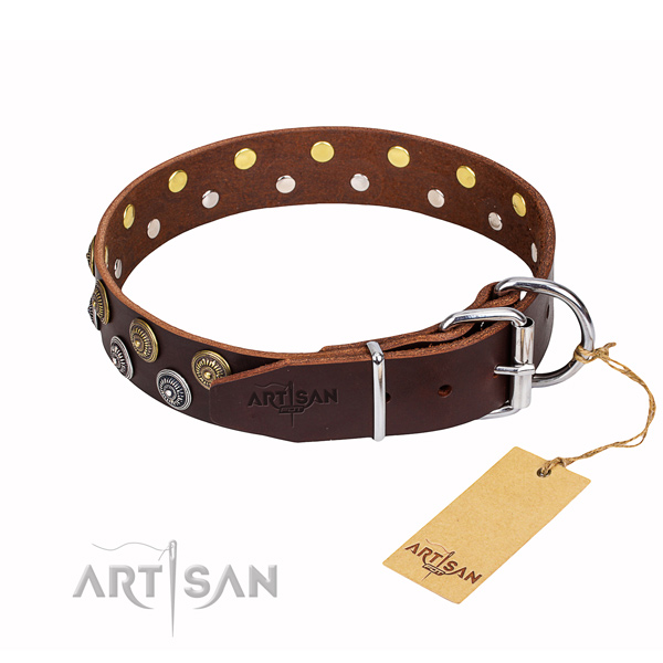Significant genuine leather dog collar for handy use