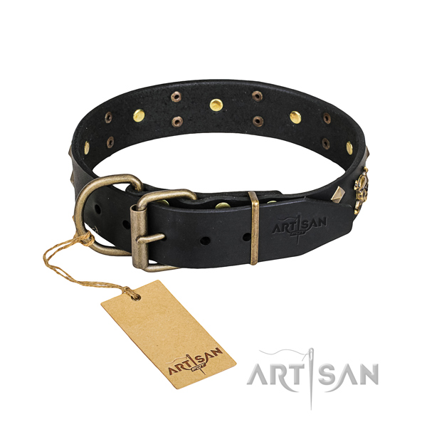 Resistant leather dog collar with durable hardware