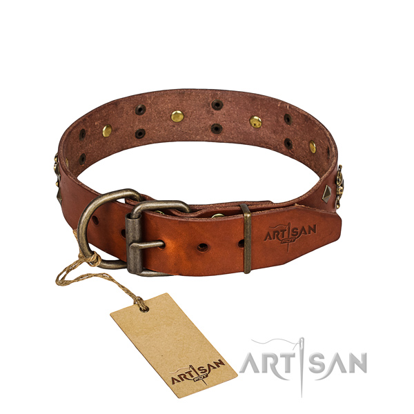 Leather dog collar with smooth edges for comfy daily wearing