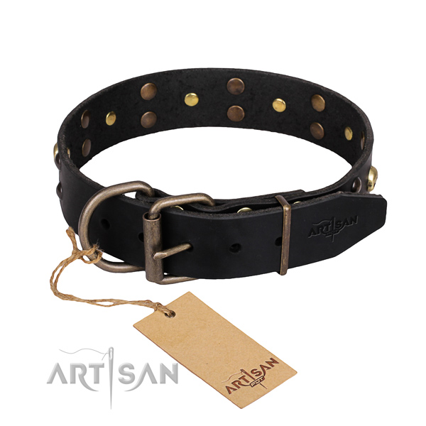 Heavy-duty leather dog collar with rust-proof fittings