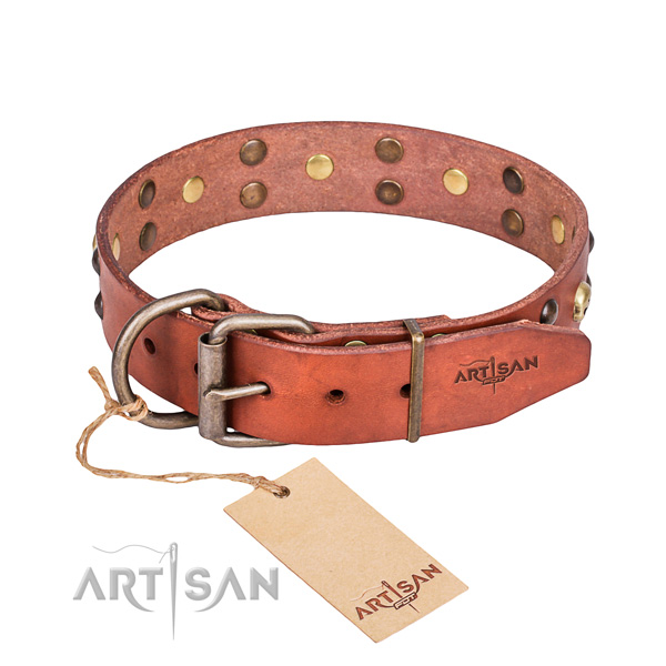 Leather dog collar with rounded edges for comfy strolling