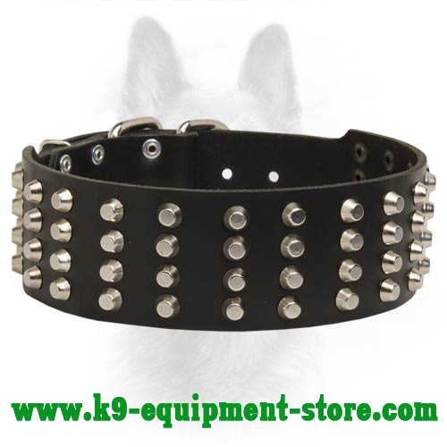 Wide K9 Leather Collar for Obedience and Off Leash Training 