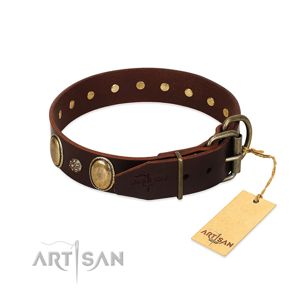 Comfortable wearing high quality full grain leather dog collar
