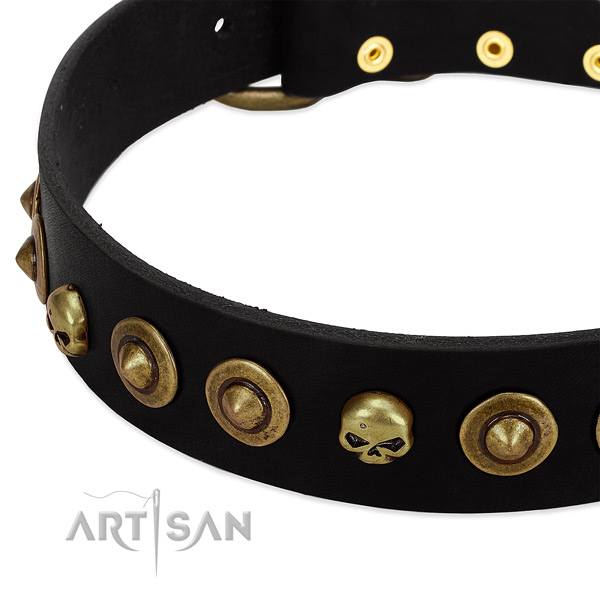 Full grain genuine leather dog collar with designer studs