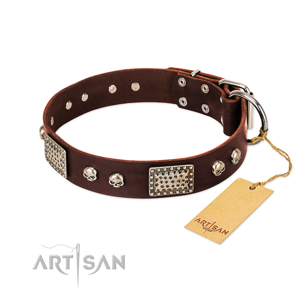 Adjustable full grain genuine leather dog collar for basic training your pet