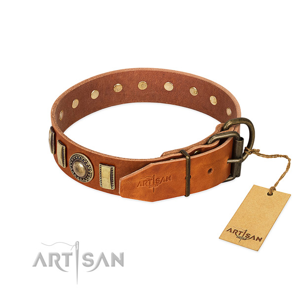 Fashionable full grain genuine leather dog collar with strong D-ring