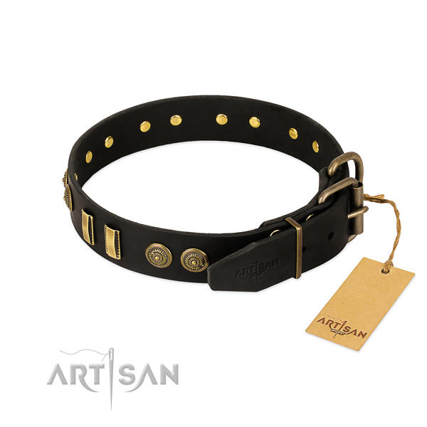 Reliable embellishments on genuine leather dog collar for your doggie