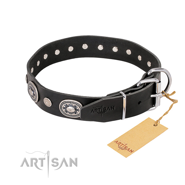 Durable leather dog collar handcrafted for daily walking