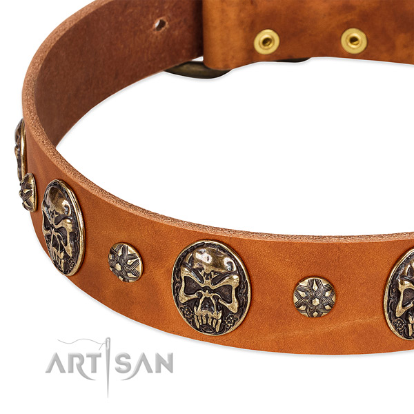 Rust resistant hardware on full grain natural leather dog collar for your doggie