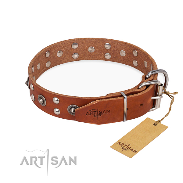 Rust-proof buckle on full grain genuine leather collar for your handsome doggie