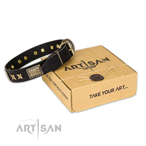 Durable buckle on natural genuine leather collar for your attractive pet