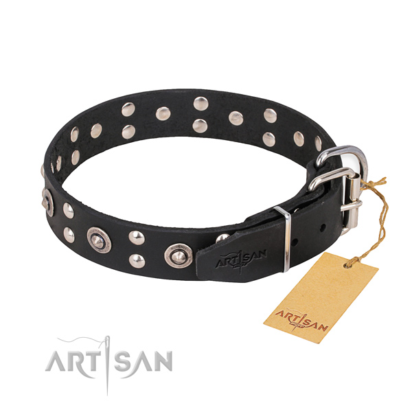 Rust-proof fittings on full grain natural leather collar for your impressive dog