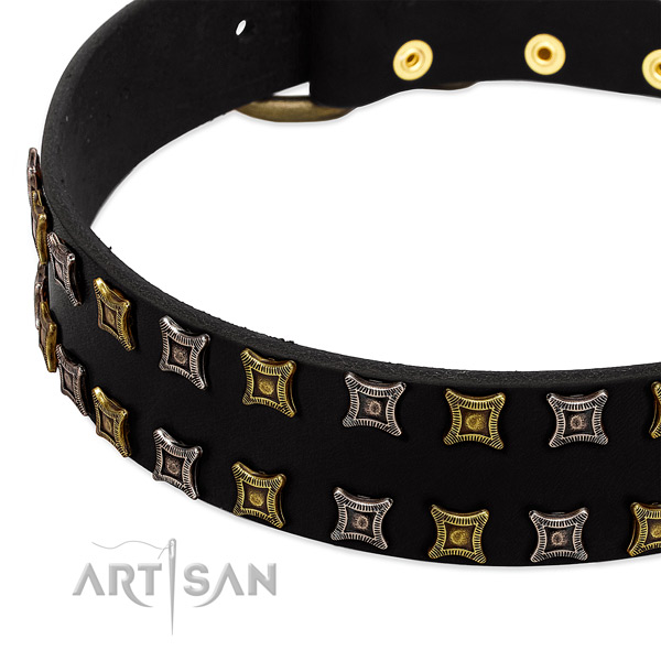 Gentle to touch natural leather dog collar for your handsome canine