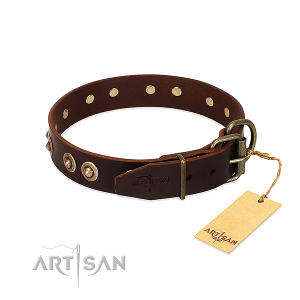 Rust resistant buckle on full grain genuine leather dog collar for your four-legged friend
