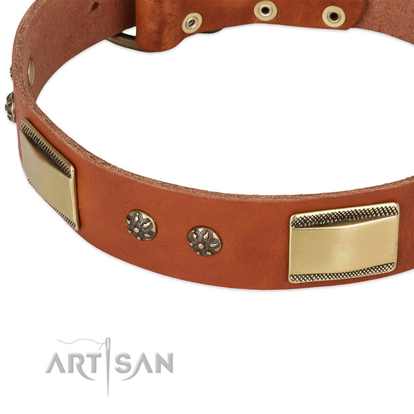Rust resistant buckle on full grain leather dog collar for your doggie