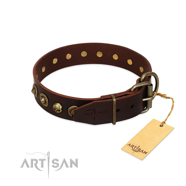 Full grain leather collar with unique adornments for your doggie