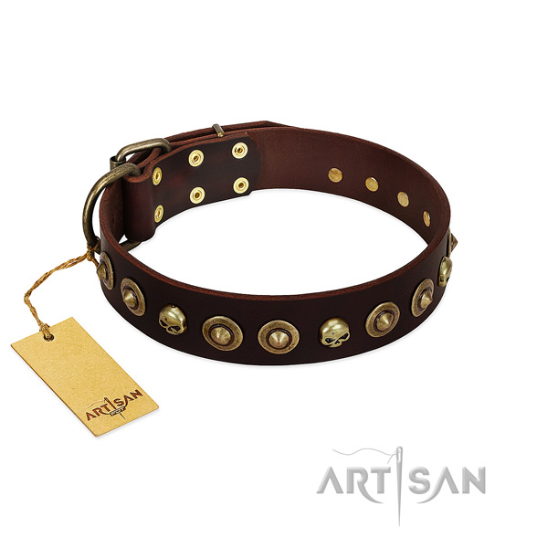 Full grain genuine leather collar with inimitable adornments for your pet