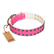 "Glamy Solo" FDT Artisan Pink Leather dog Collar with Extraordinary Studs  "Glamy Solo" FDT Artisan Pink Leather dog Collar with Extraordinary Studs