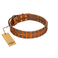 "Terra-cotta" FDT Artisan Tan Leather dog Collar with Two Rows of Studs  "Terra-cotta" FDT Artisan Tan Leather dog Collar with Two Rows of Studs